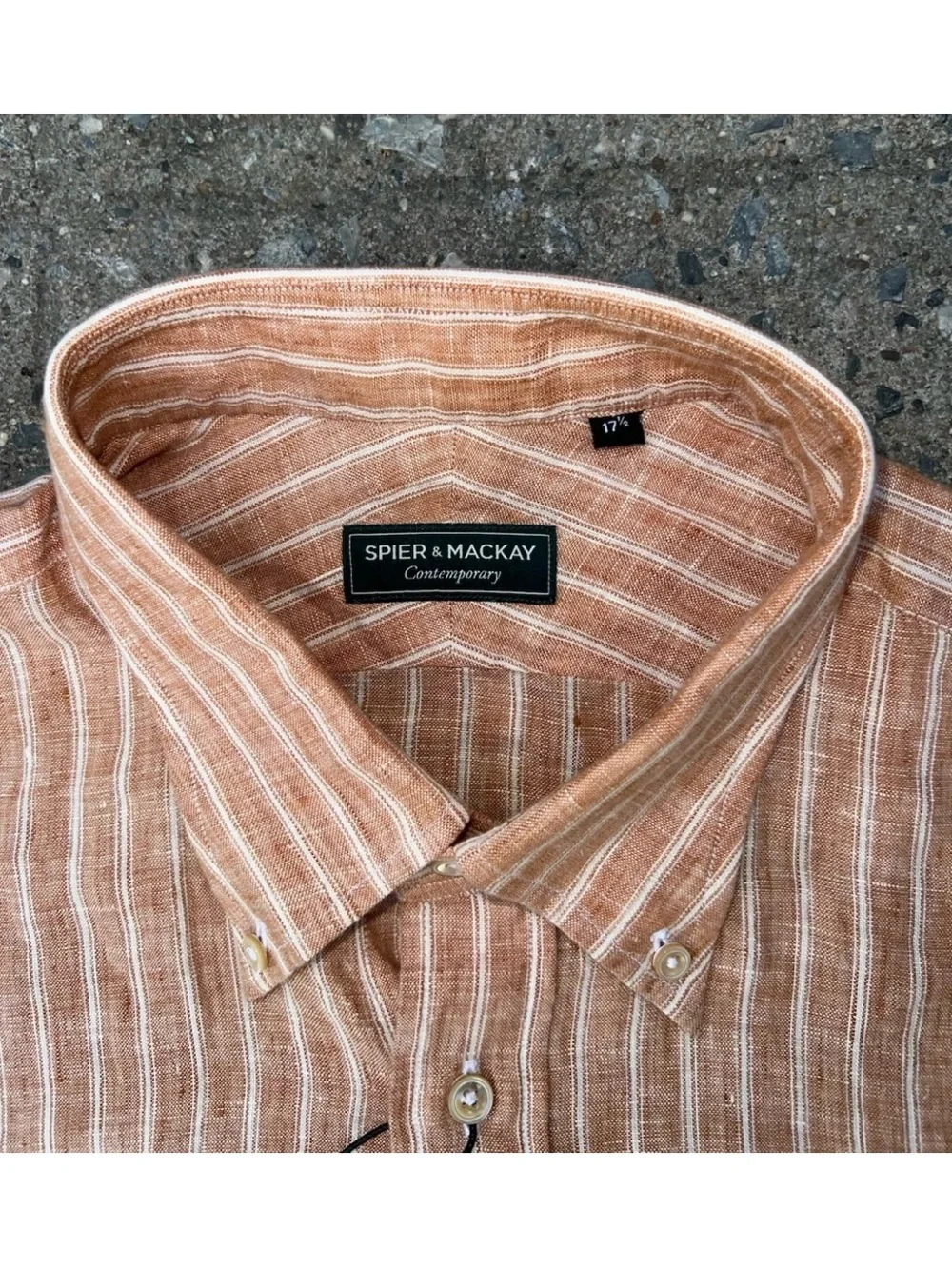 Spier & Mackay Red Stripe Linen Sportshirt Button Down Size 17.5 NWT 100%‎ Linen